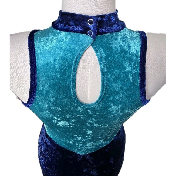 Gilda Marx VTG 90s High Neck Velvet Keyhole Biketard Unitard Dance Blue XS (Y/J) - Picture 7 of 16